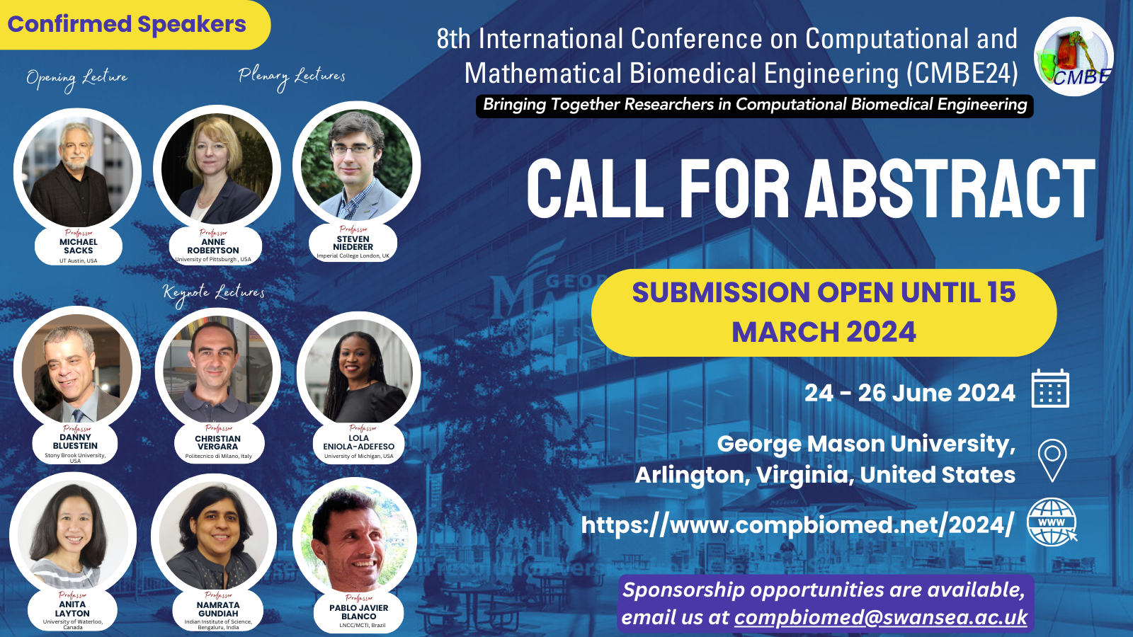 Call for Abstract Submission to CMBE24, Arlington, USA Submit by 15th